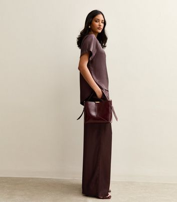 Burgundy Shimmer Textured Wide Leg Trousers