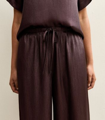 Burgundy Shimmer Textured Wide Leg Trousers
