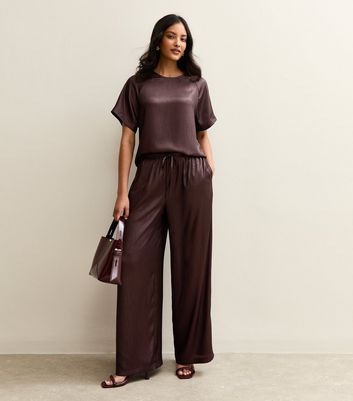 Burgundy Shimmer Textured Wide Leg Trousers