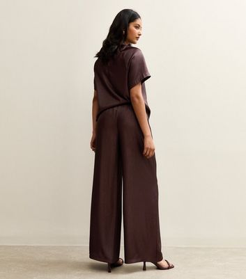 Burgundy Shimmer Textured Wide Leg Trousers