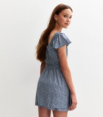 Girls Blue Floral Print Skater Skort Dress 4 Girls Blue Floral Print Skater Skort Dress