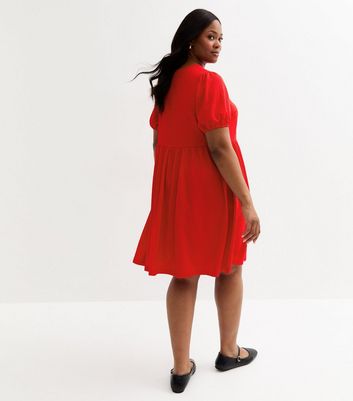 Curves Red Crinkled Texture Tie Front Mini Dress