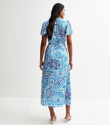 Blue Tile Print Midi Dress