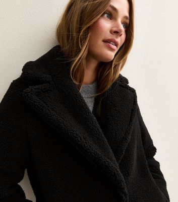 Black Collared Long Sleeve Borg Coat