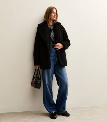 Black Collared Long Sleeve Borg Coat