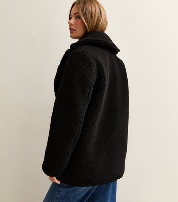 Black Collared Long Sleeve Borg Coat