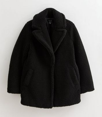 Black Collared Long Sleeve Borg Coat