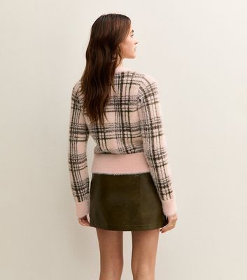 Pink Fluffy Check Crew Neck Jumper 4 Pink Fluffy Check Crew Neck Jumper