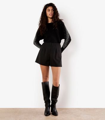 Apricot Black Faux Pearl Stud Batwing Jumper