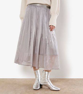 Apricot Silver Shimmery Diamante Studded Midi Skirt