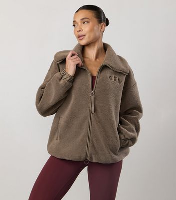 Gym King Light Brown Borg Full Zip Funnel Neck Jumper