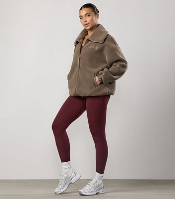 Gym King Light Brown Borg Full Zip Funnel Neck Jumper