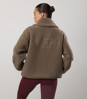 Gym King Light Brown Borg Full Zip Funnel Neck Jumper 3 Gym King Light Brown Borg Full Zip Funnel Neck Jumper