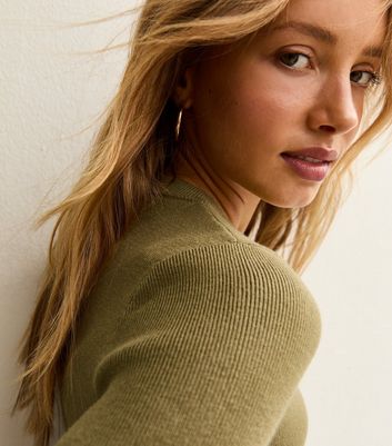 Green Ribbed Knit Crew Neck Jumper