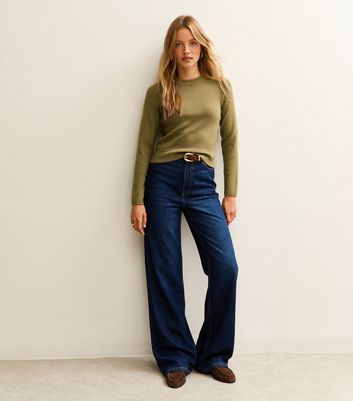 Green Ribbed Knit Crew Neck Jumper