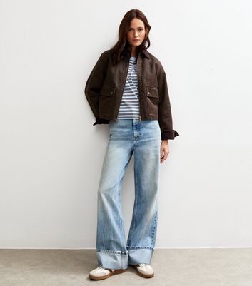 Brown Stripe Print Boxy Fit T-Shirt