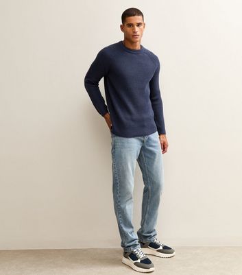Dark Blue Regular Fisherman Knit Crew Neck Jumper