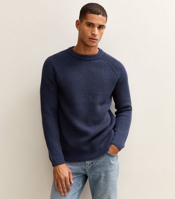 Dark Blue Regular Fisherman Knit Crew Neck Jumper 3 Dark Blue Regular Fisherman Knit Crew Neck Jumper
