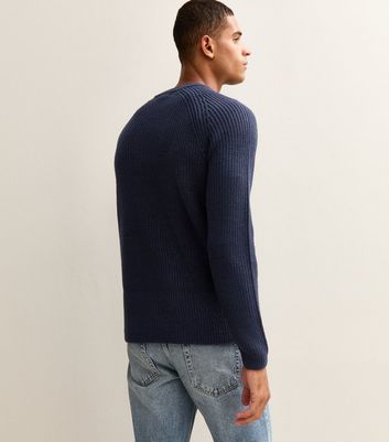 Dark Blue Regular Fisherman Knit Crew Neck Jumper 4 Dark Blue Regular Fisherman Knit Crew Neck Jumper