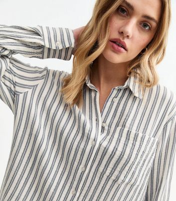 Blue Striped Textured Cotton Shirt