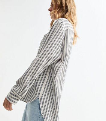 Blue Striped Textured Cotton Shirt