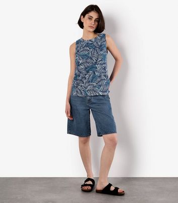 Apricot Blue Leaf Print Top