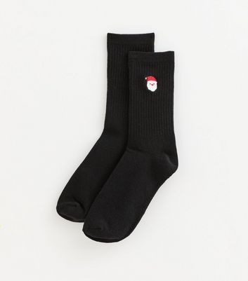 Black Embroidered Santa Ankle Socks