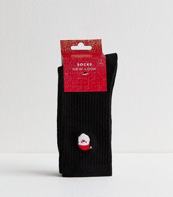 Black Embroidered Santa Ankle Socks 3 Black Embroidered Santa Ankle Socks