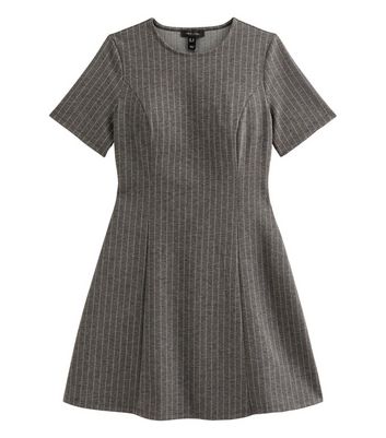 Grey Pinstriped Short Sleeve Mini Dress