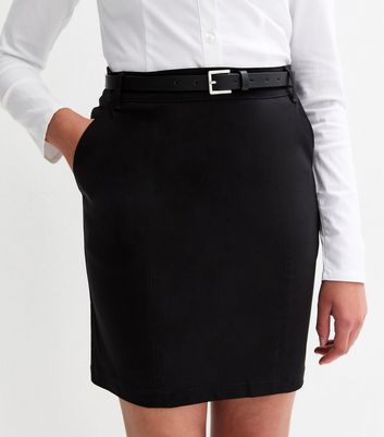Girls Black Belted Stretch School Skirt