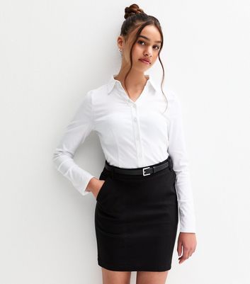 Girls Black Belted Stretch School Skirt 3 Girls Black Belted Stretch School Skirt