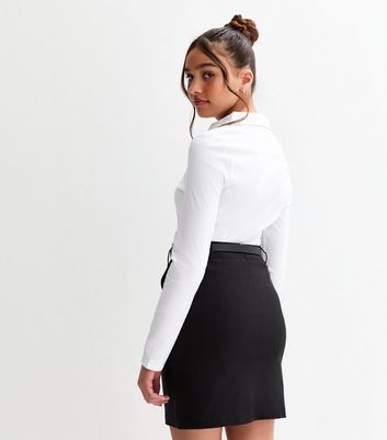 Girls Black Belted Stretch School Skirt 4 Girls Black Belted Stretch School Skirt