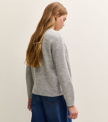 Girls Mid Grey Kitten Design Crew Neck Jumper