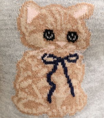 Girls Mid Grey Kitten Design Crew Neck Jumper