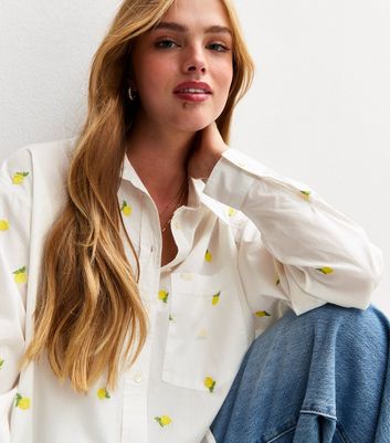 White Lemon Embroidered Long Sleeve Shirt