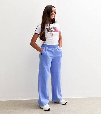 Girls Blue Seam Detail Wide Leg Joggers