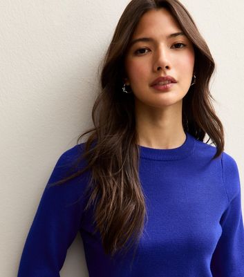Bright Blue Ribbed Knit Crew Neck Jumper