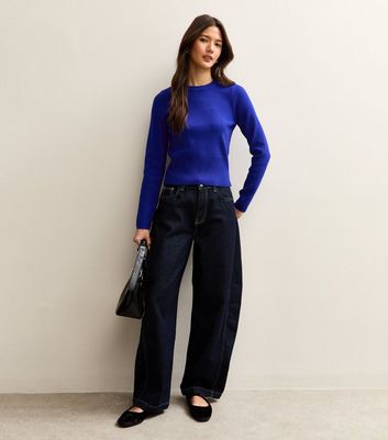 Bright Blue Ribbed Knit Crew Neck Jumper