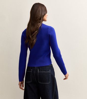 Bright Blue Ribbed Knit Crew Neck Jumper