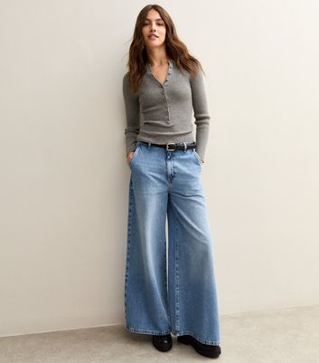 Light Grey Ribbed Knit Long Sleeve Button Up Jumper