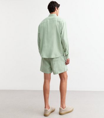 Green Regular Linen Blend Drawstring Waist Shorts 4 Green Regular Linen Blend Drawstring Waist Shorts