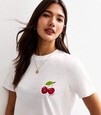 White Cherry Print T-Shirt