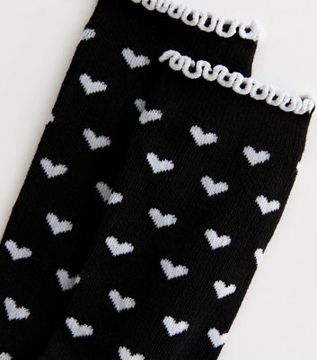 Black Heart Patterned Frill Trim Socks