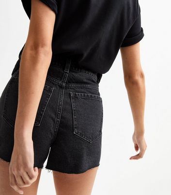 Black Frayed Raw Hem Denim Shorts 3 Black Frayed Raw Hem Denim Shorts