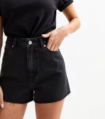Black Frayed Raw Hem Denim Shorts 4 Black Frayed Raw Hem Denim Shorts