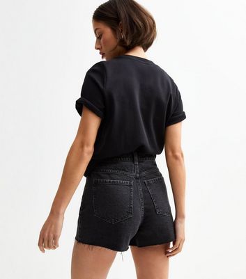 Black Frayed Raw Hem Denim Shorts 5 Black Frayed Raw Hem Denim Shorts