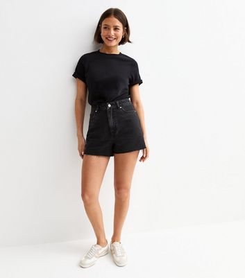 Black Frayed Raw Hem Denim Shorts 6 Black Frayed Raw Hem Denim Shorts