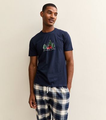 Navy Christmas Print Top and Bottoms Pyjama Set