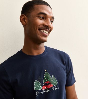 Navy Christmas Print Top and Bottoms Pyjama Set