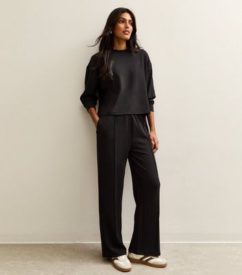 Black Elasticated Waist Premium Wide Leg Joggers 4 Black Elasticated Waist Premium Wide Leg Joggers